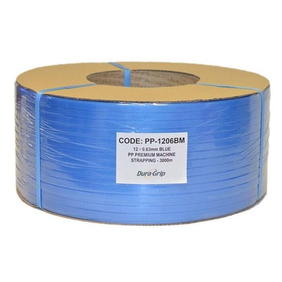 12mm X 0.63mm Blue PP Premium Machine Strap - 3000m - 130 Kg B/S & Core Size 200mm