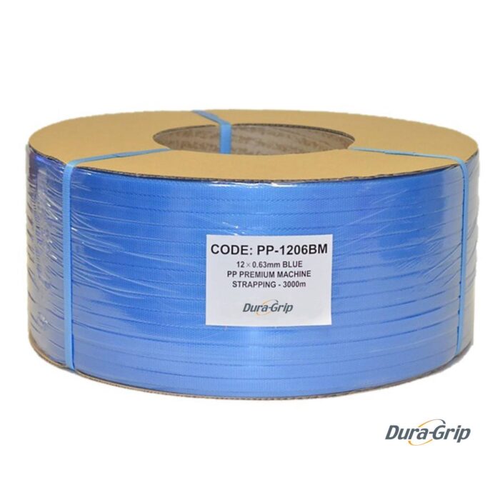 12 mm X 0.63 mm Blue PP Premium Machine Strap - 3000 M - 130 Kg B/S & Core Size 200 mm