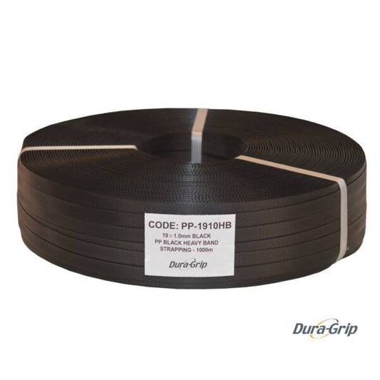 19 mm X 1.0 mm Black PP Heavy Band Strap (Uv) - 1000 M - 405 Kg B/S & Id Size 150 mm