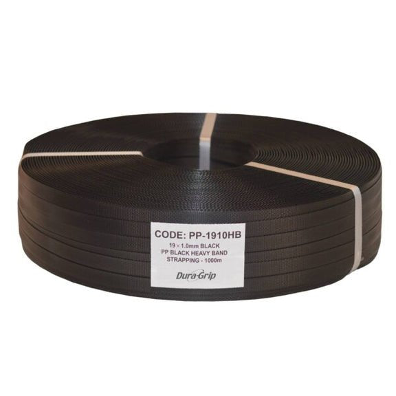 19mm X 1.0mm Black PP Heavy Band Strap (Uv) - 1000m - 405 Kg B/S & Id Size 150mm