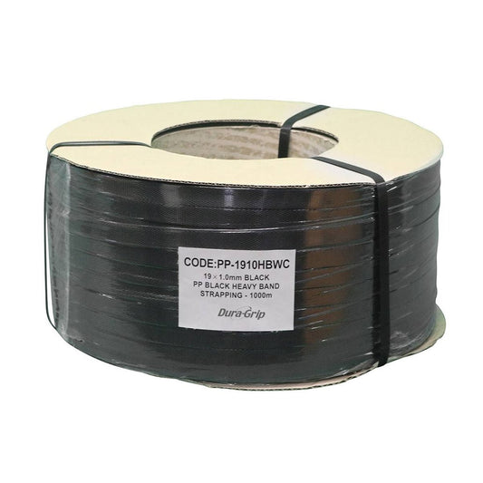 19mm X 1.0mm Black PP Heavy Band Strap (Uv) - 1000m - 405 Kg B/S & Core Size 200mm